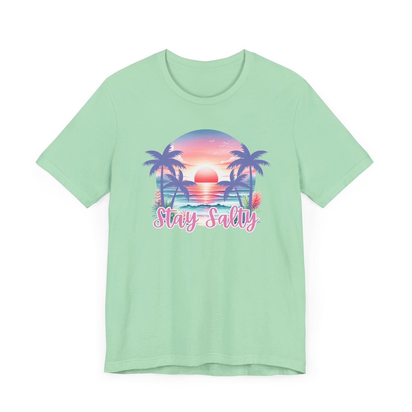 Salty T-Shirt Tropical Sunset Shirt Beach Graphic Tee Coastal Summer Shirt for Women Salty Vibes Vacation Shirt Women's Summer T-Shirts