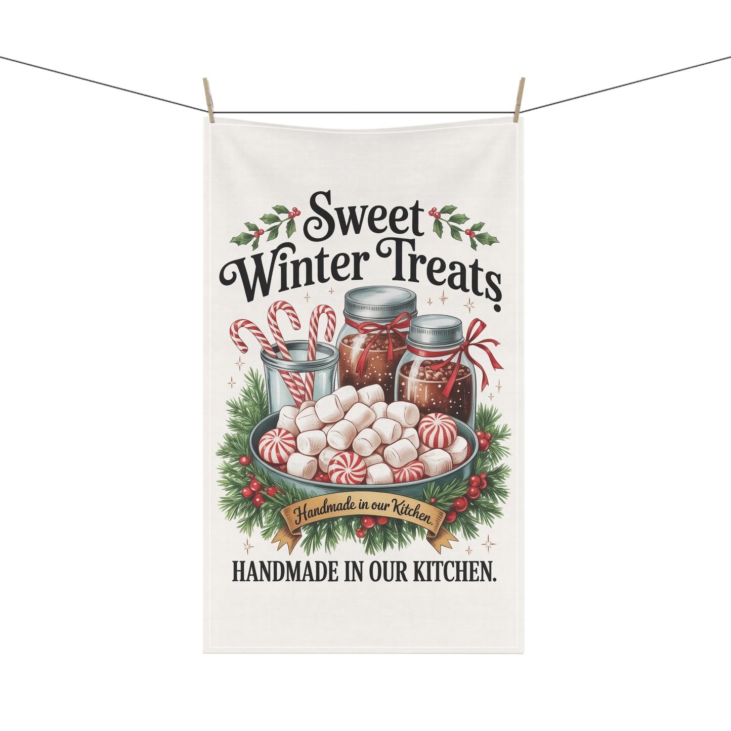 Sweet Winter Treats Tea Towel | Handmade in Our Kitchen, Holiday Kitchen Decor