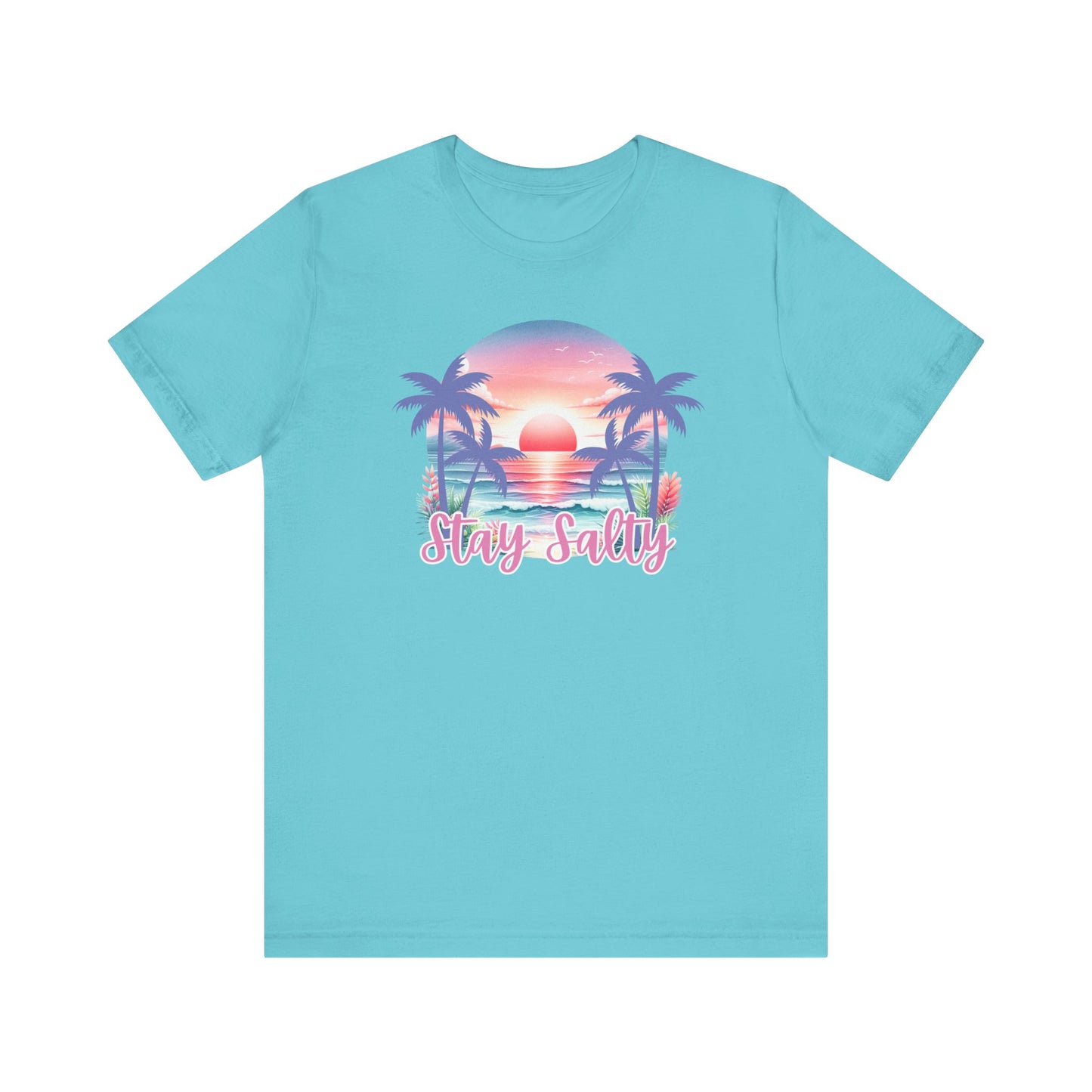 Salty T-Shirt Tropical Sunset Shirt Beach Graphic Tee Coastal Summer Shirt for Women Salty Vibes Vacation Shirt Women's Summer T-Shirts