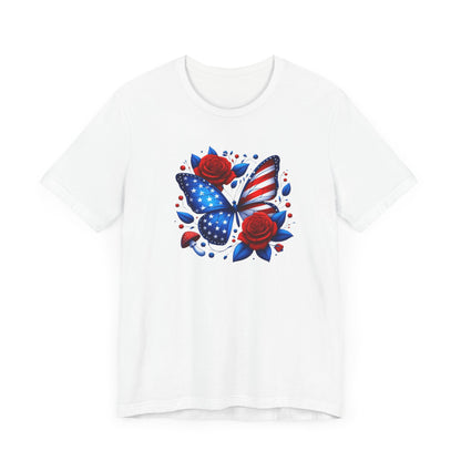 Patriotic Butterfly Tee - Unisex Jersey T-Shirt, Red White Blue Shirt, American Pride Apparel, Summer BBQ Shirt, Fourth of July Top