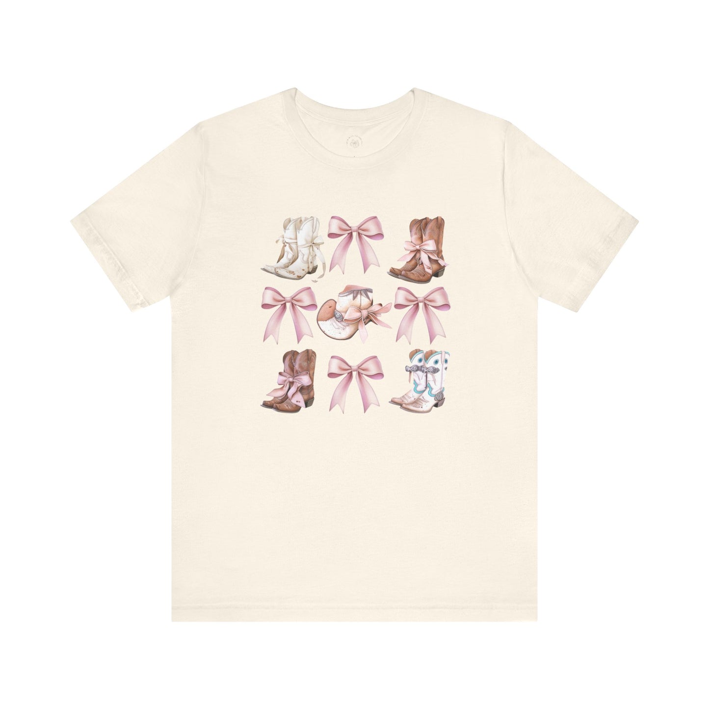 Cowgirl Boots and Sweet Pink Bows Unisex Jersey Tee, Southern Style Shirt, Western Graphic T-Shirt, Rodeo Theme Top, Country Music Fan Gift