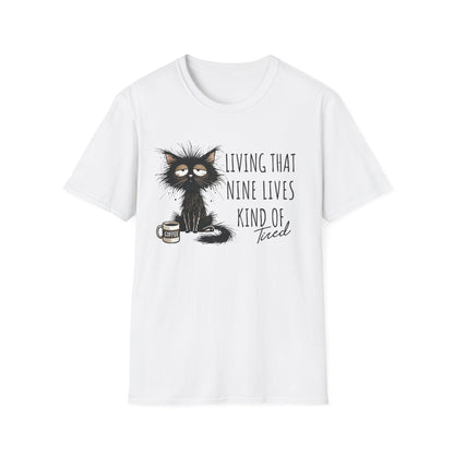 Tired Graphic T-Shirt  Frazzled Black Cat Coffee Tee  Funny Exhausted Cat Lover Shirt Unisex Humor Pet Tee