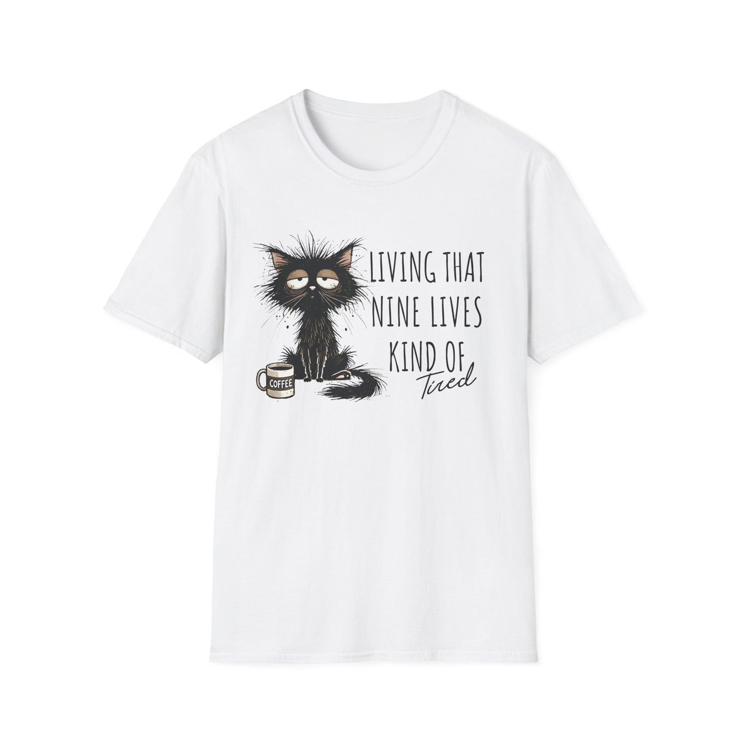 Tired Graphic T-Shirt  Frazzled Black Cat Coffee Tee  Funny Exhausted Cat Lover Shirt Unisex Humor Pet Tee