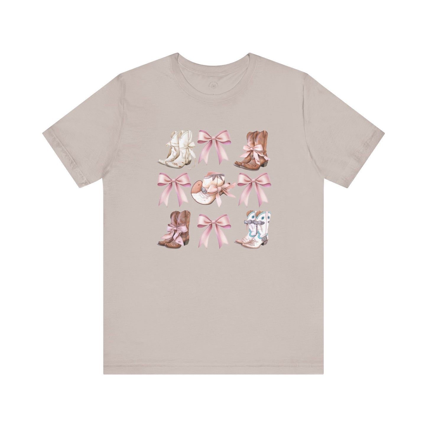 Cowgirl Boots and Sweet Pink Bows Unisex Jersey Tee, Southern Style Shirt, Western Graphic T-Shirt, Rodeo Theme Top, Country Music Fan Gift