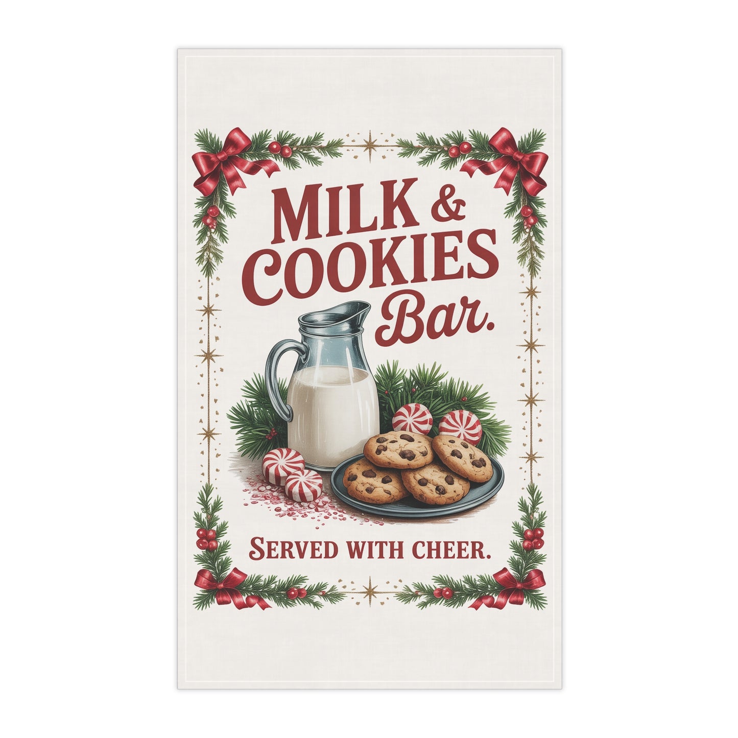 Milk & Cookies Bar Tea Towel | Christmas Kitchen Towel, Holiday Baking Decor