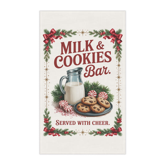 Milk & Cookies Bar Tea Towel | Christmas Kitchen Towel, Holiday Baking Decor