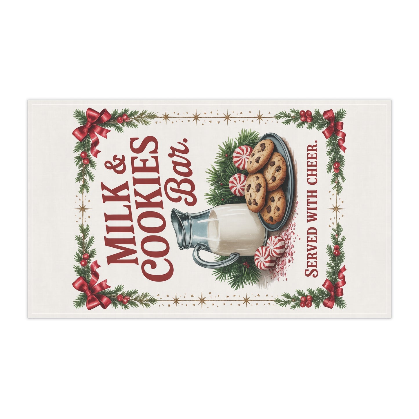 Milk & Cookies Bar Tea Towel | Christmas Kitchen Towel, Holiday Baking Decor