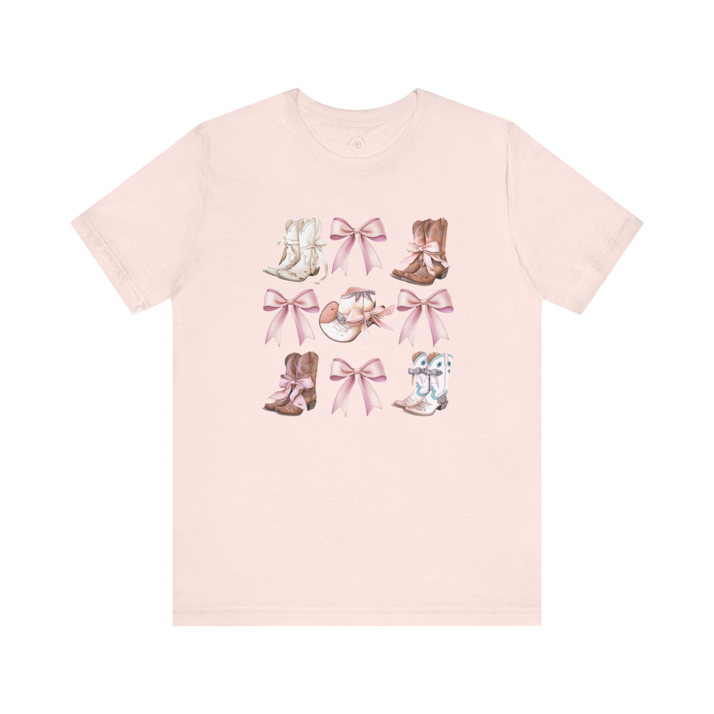Cowgirl Boots and Sweet Pink Bows Unisex Jersey Tee, Southern Style Shirt, Western Graphic T-Shirt, Rodeo Theme Top, Country Music Fan Gift
