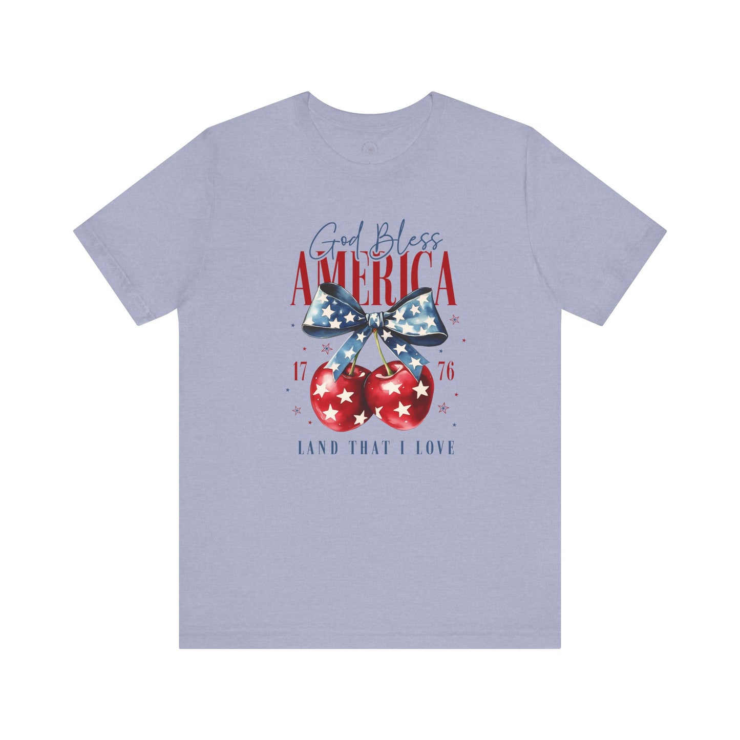 Cherry God Bless America Unisex Tee, Patriotic Cherries Shirt, USA Independence Day Top, Red White Blue Tee, American Theme T-Shirt