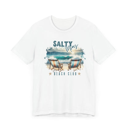 Beach Tee Salty Moms Beach Club T-Shirt Coastal Mom Graphic Tee Mom Vacation Tee Coastal Vibes Shirt for Women Funny Mom Shirt