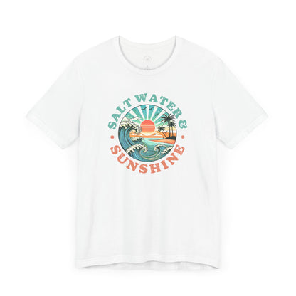 Salt Water & Sunshine Beach Vibes T-Shirt, Summer Apparel, Vacation Shirt, Gift for Ocean Lovers, Jersey Short Sleeve Tee