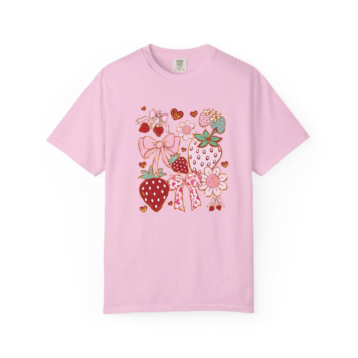 Strawberry Bows T-shirt, Red Berry Tee, Fruit Graphic Shirt, Cute Summer Top, Gift for Her