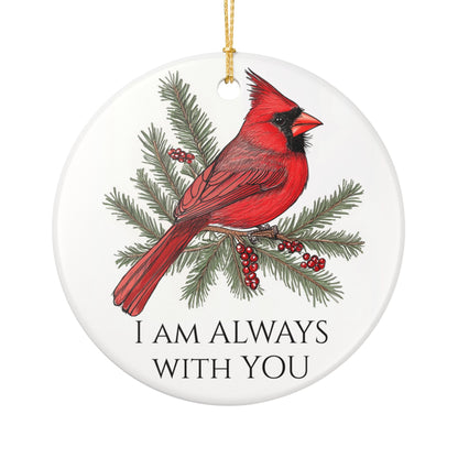Red Cardinal Ceramic Ornament - "I Am Always with YOU" - Holiday Decoration, Gift for Bird Lovers, Memorial Ornament, Christmas Decor