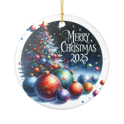 Merry Christmas 2025 Tree and Ornaments Ceramic Ornament