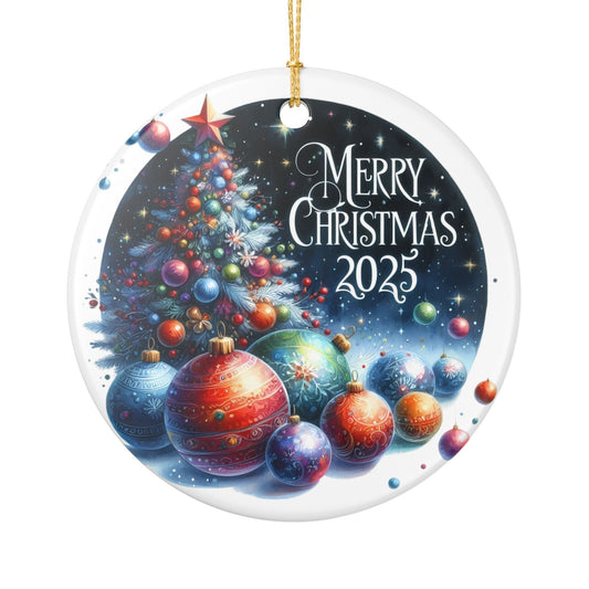 Merry Christmas 2025 Tree and Ornaments Ceramic Ornament