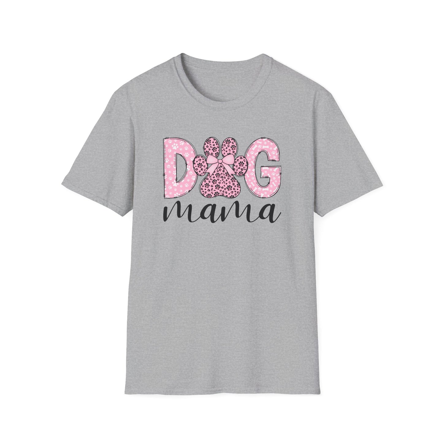 Dog Mama Pink Paw Print T-Shirt  Cute Dog Lover Graphic Tee  Pretty Pink Text with Paw Detail  Pet Mom Shirt