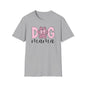 Dog Mama Pink Paw Print T-Shirt  Cute Dog Lover Graphic Tee  Pretty Pink Text with Paw Detail  Pet Mom Shirt