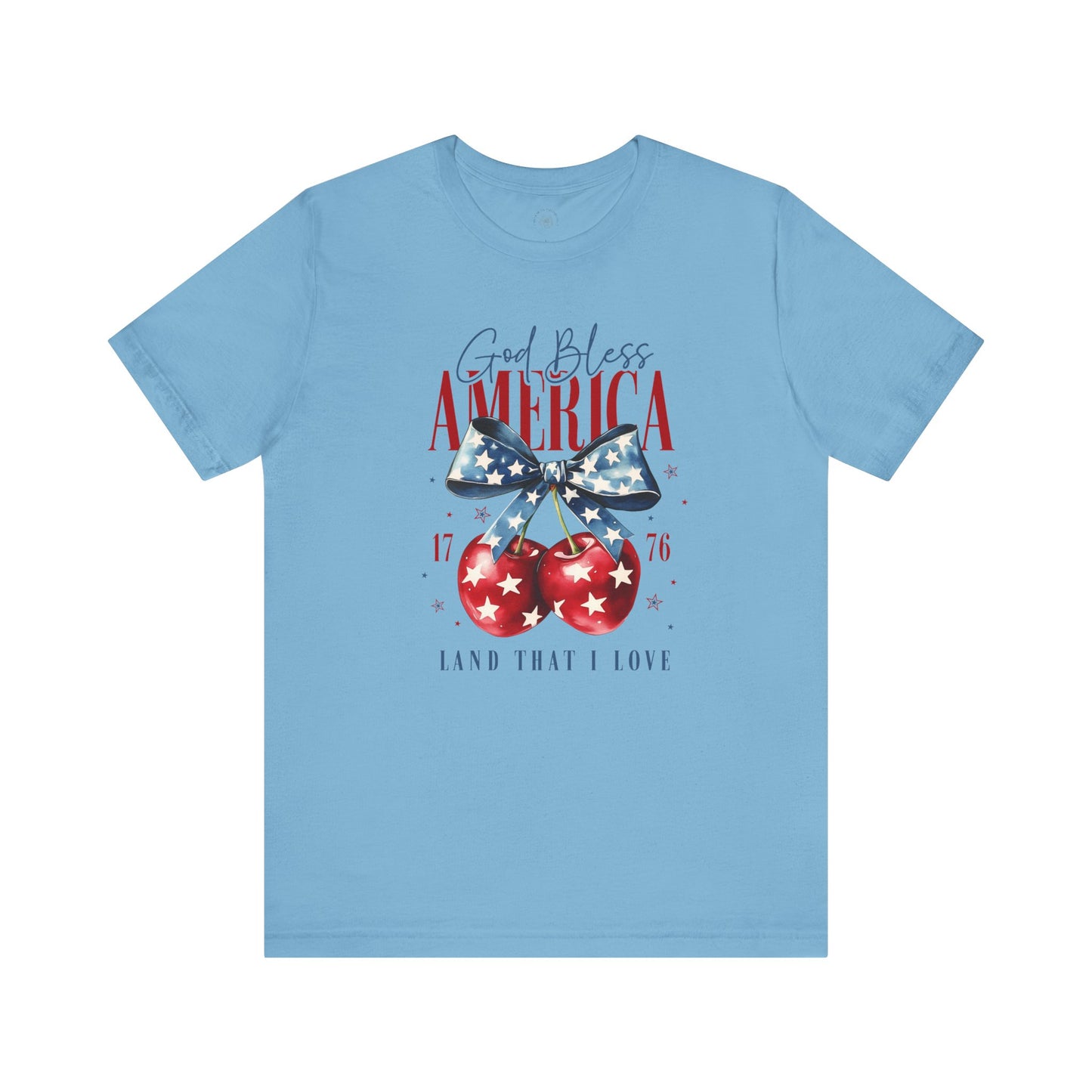 Cherry God Bless America Unisex Tee, Patriotic Cherries Shirt, USA Independence Day Top, Red White Blue Tee, American Theme T-Shirt
