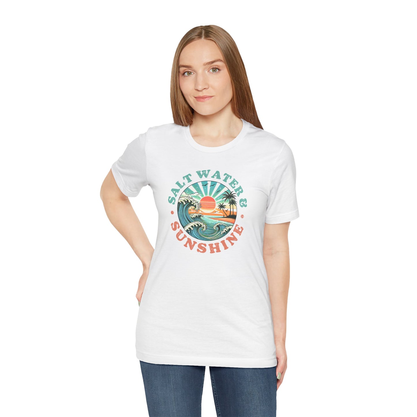 Salt Water & Sunshine Beach Vibes T-Shirt, Summer Apparel, Vacation Shirt, Gift for Ocean Lovers, Jersey Short Sleeve Tee
