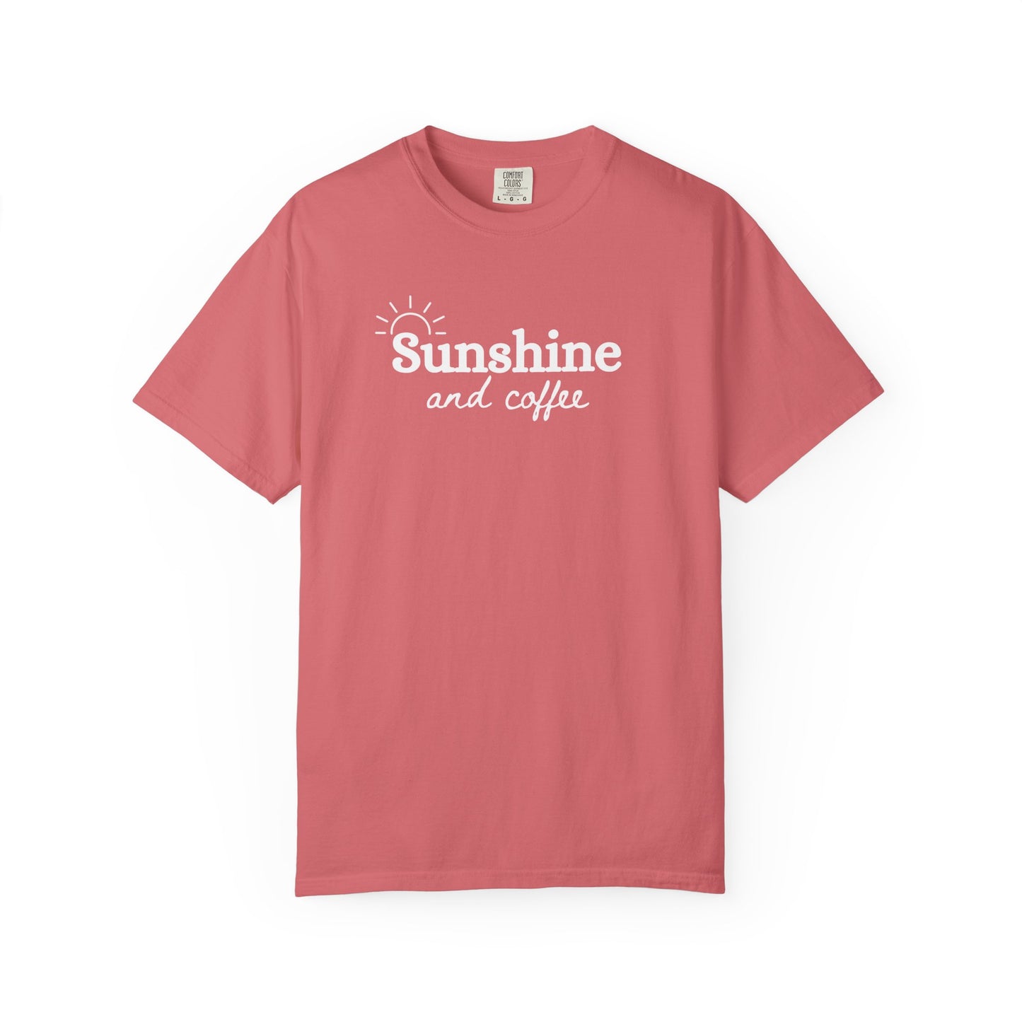 Sunshine and Coffee Unisex T-shirt, Summer Vibes Tee, Fun Colorful Shirt, Beach Lover Gift, Coffee Lovers Tee, Gift for Him/Her