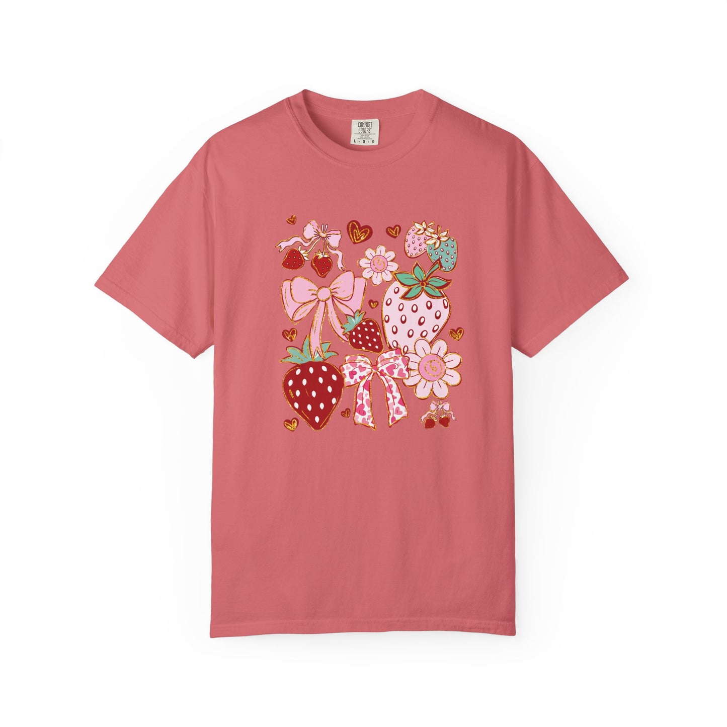 Strawberry Bows T-shirt, Red Berry Tee, Fruit Graphic Shirt, Cute Summer Top, Gift for Her