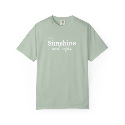 Sunshine and Coffee Unisex T-shirt, Summer Vibes Tee, Fun Colorful Shirt, Beach Lover Gift, Coffee Lovers Tee, Gift for Him/Her