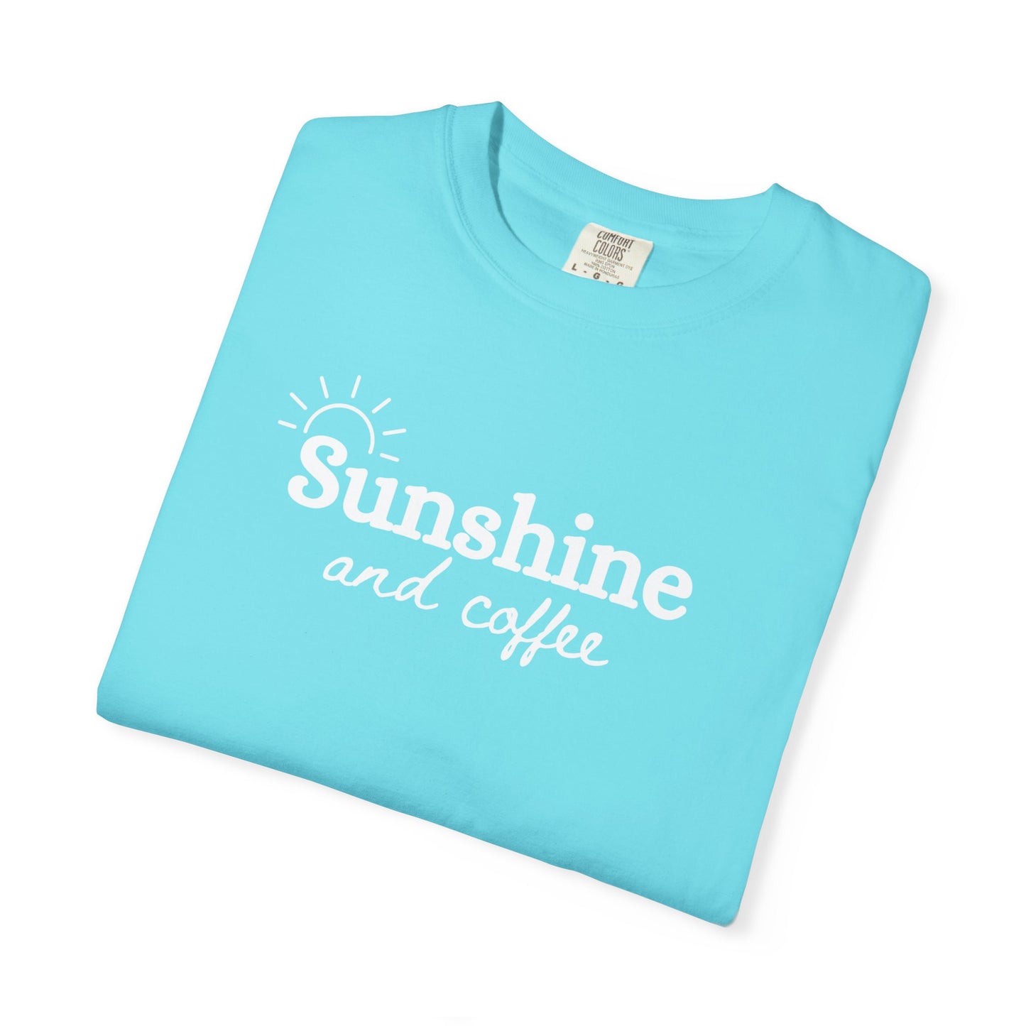 Sunshine and Coffee Unisex T-shirt, Summer Vibes Tee, Fun Colorful Shirt, Beach Lover Gift, Coffee Lovers Tee, Gift for Him/Her