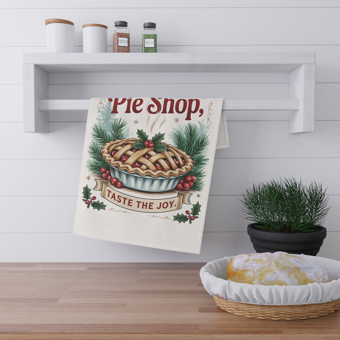 Christmas Pie Shop Tea Towel | Taste the Joy, Holiday Kitchen Decor