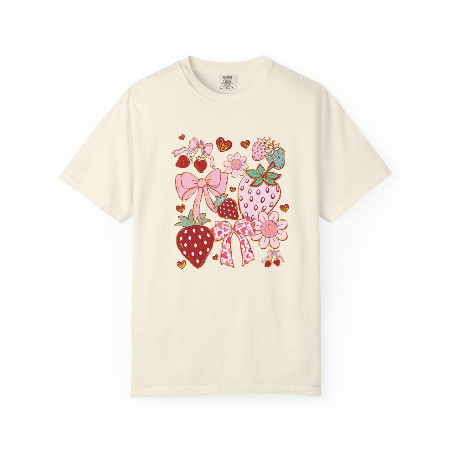 Strawberry Bows T-shirt, Red Berry Tee, Fruit Graphic Shirt, Cute Summer Top, Gift for Her