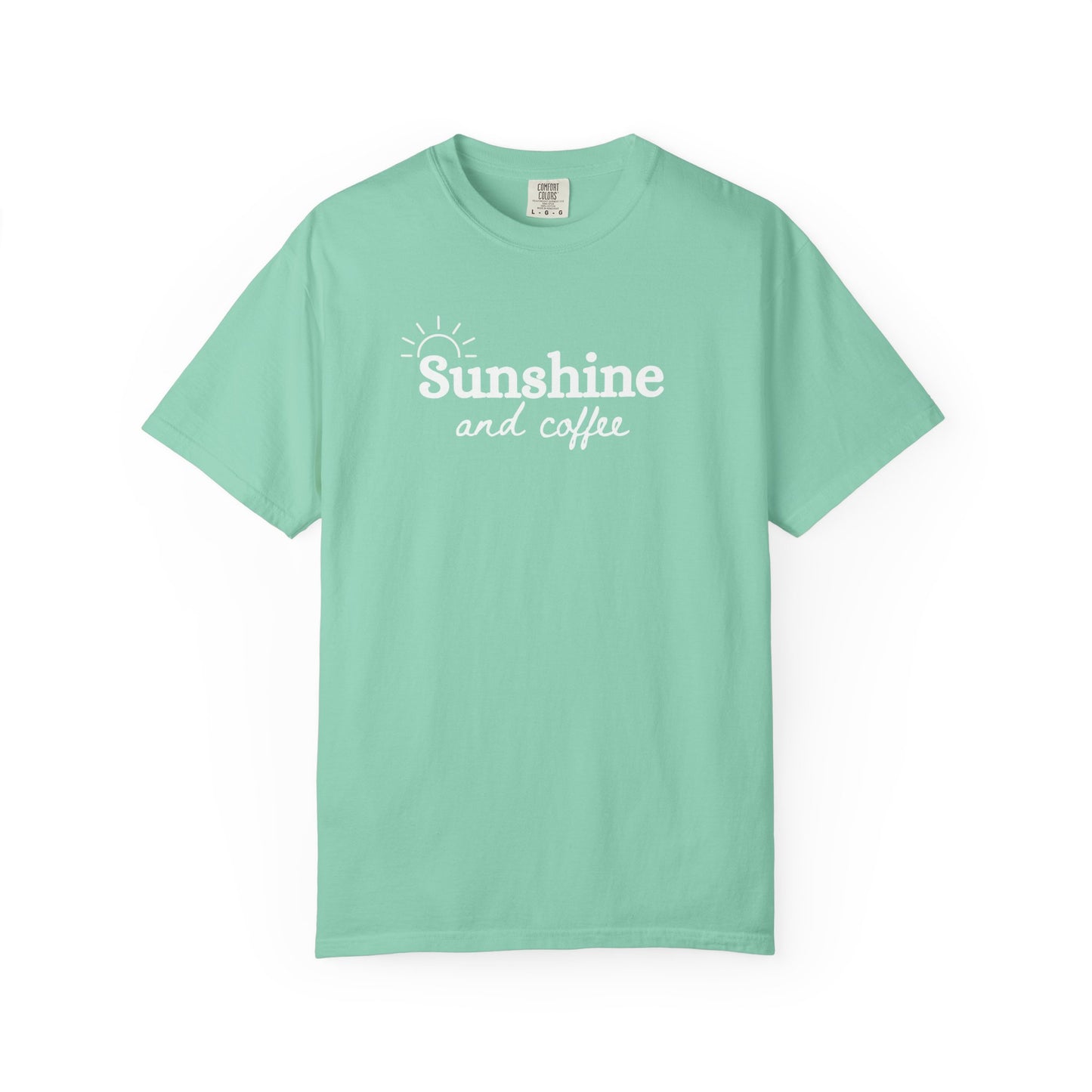 Sunshine and Coffee Unisex T-shirt, Summer Vibes Tee, Fun Colorful Shirt, Beach Lover Gift, Coffee Lovers Tee, Gift for Him/Her