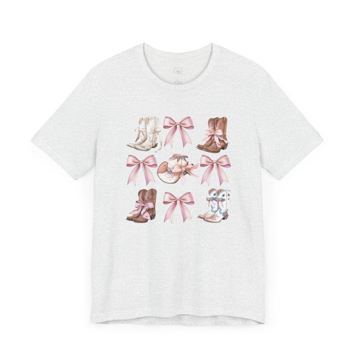 Cowgirl Boots and Sweet Pink Bows Unisex Jersey Tee, Southern Style Shirt, Western Graphic T-Shirt, Rodeo Theme Top, Country Music Fan Gift