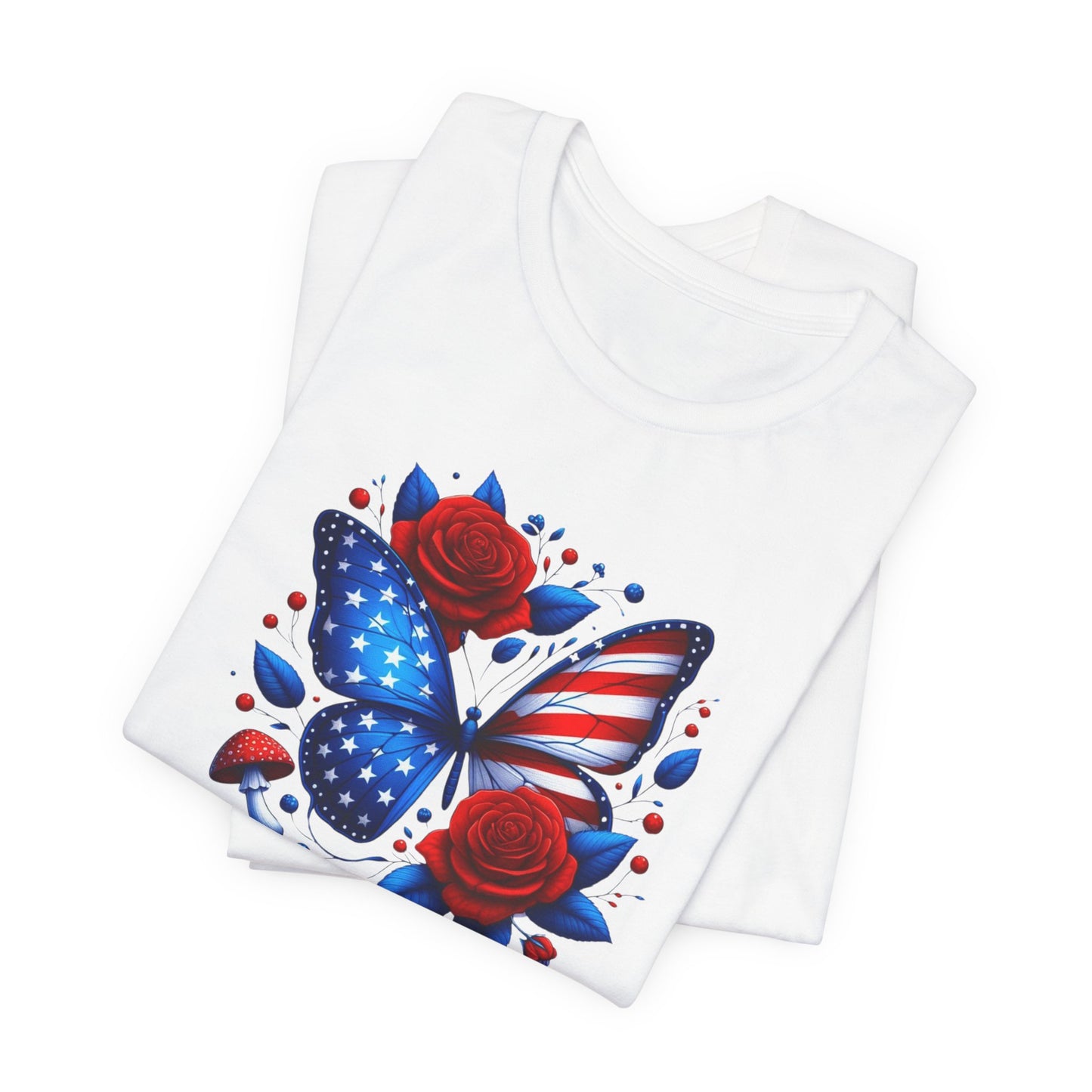 Patriotic Butterfly Tee - Unisex Jersey T-Shirt, Red White Blue Shirt, American Pride Apparel, Summer BBQ Shirt, Fourth of July Top