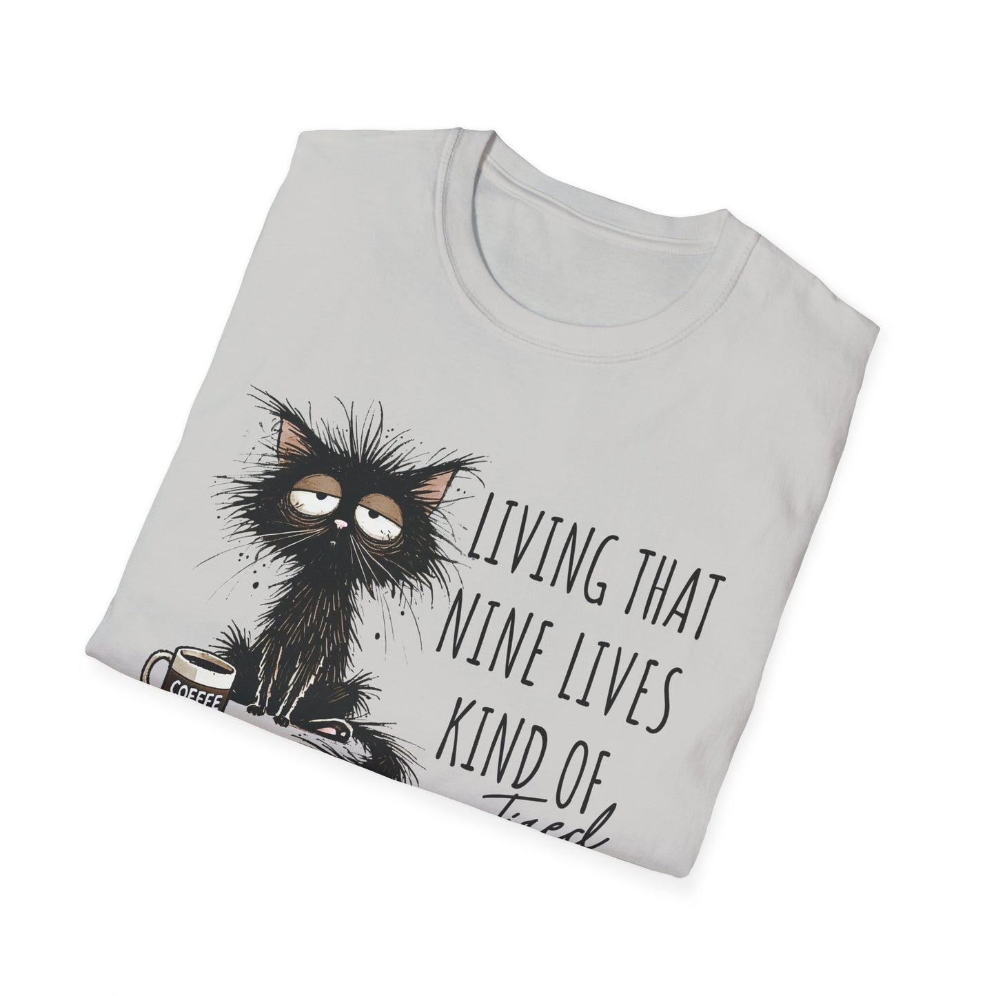 Tired Graphic T-Shirt  Frazzled Black Cat Coffee Tee  Funny Exhausted Cat Lover Shirt Unisex Humor Pet Tee