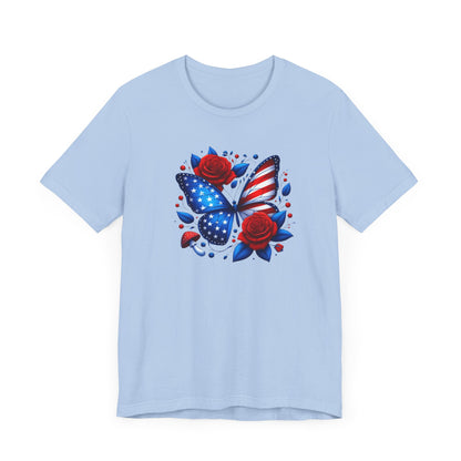 Patriotic Butterfly Tee - Unisex Jersey T-Shirt, Red White Blue Shirt, American Pride Apparel, Summer BBQ Shirt, Fourth of July Top