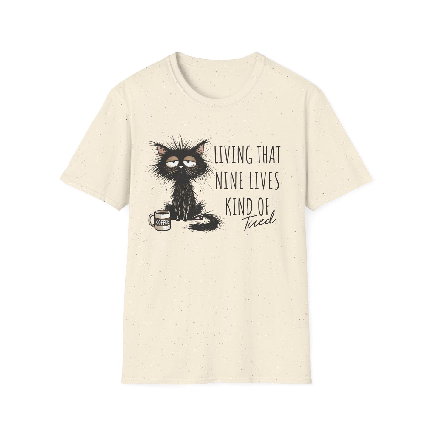Tired Graphic T-Shirt  Frazzled Black Cat Coffee Tee  Funny Exhausted Cat Lover Shirt Unisex Humor Pet Tee