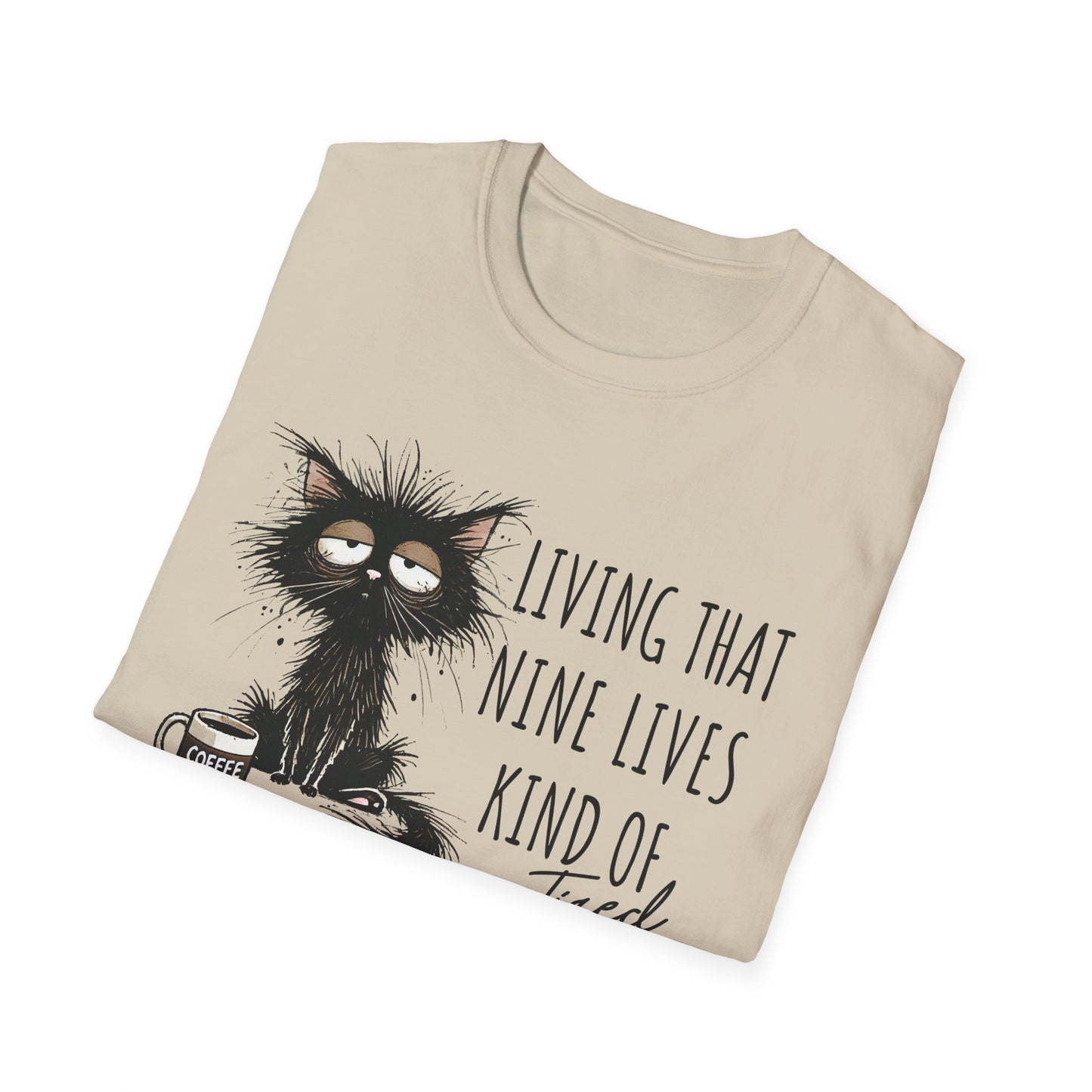 Tired Graphic T-Shirt  Frazzled Black Cat Coffee Tee  Funny Exhausted Cat Lover Shirt Unisex Humor Pet Tee