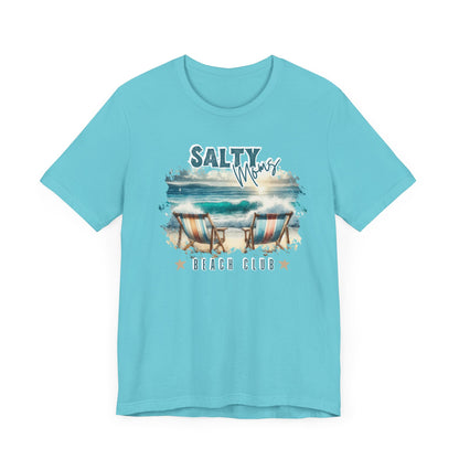 Beach Tee Salty Moms Beach Club T-Shirt Coastal Mom Graphic Tee Mom Vacation Tee Coastal Vibes Shirt for Women Funny Mom Shirt