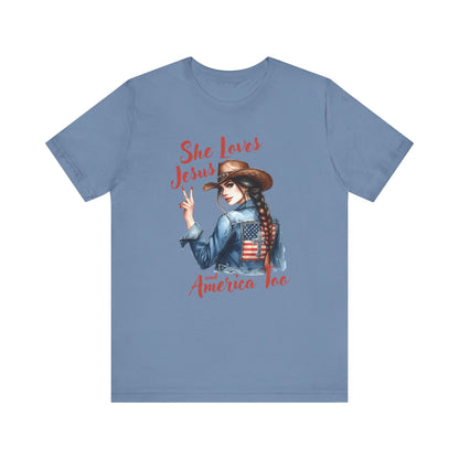 She Loves Jesus Faith-based Patriotic Tee