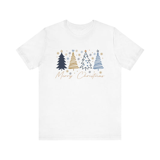 Christmas Tree Shirt | Elegant Gold & Blue Holiday Tee | Hand Drawn Tree Design | Merry Christmas Top