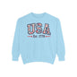 Patriotic Floral Sweatshirt, Cozy Top for July 4th, Unisex USA Jumper, Year-Round Comfort, Gift for Friends and Family, Casual Wear, Red