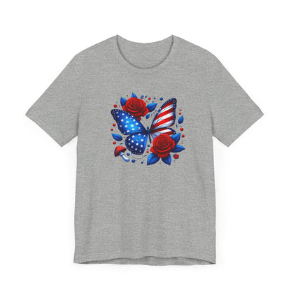 Patriotic Butterfly Tee - Unisex Jersey T-Shirt, Red White Blue Shirt, American Pride Apparel, Summer BBQ Shirt, Fourth of July Top