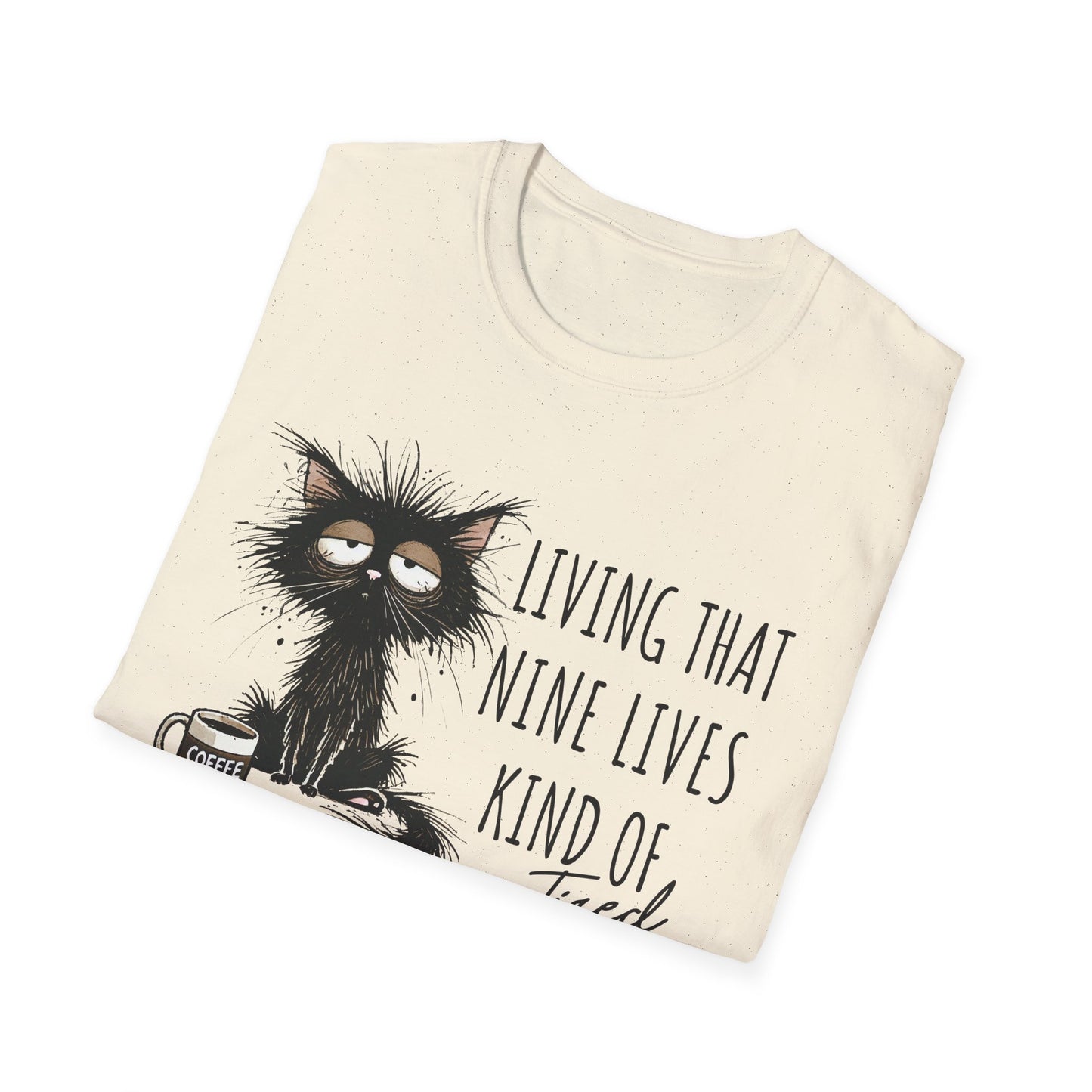 Tired Graphic T-Shirt  Frazzled Black Cat Coffee Tee  Funny Exhausted Cat Lover Shirt Unisex Humor Pet Tee