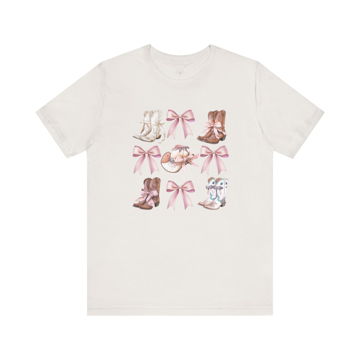 Cowgirl Boots and Sweet Pink Bows Unisex Jersey Tee, Southern Style Shirt, Western Graphic T-Shirt, Rodeo Theme Top, Country Music Fan Gift