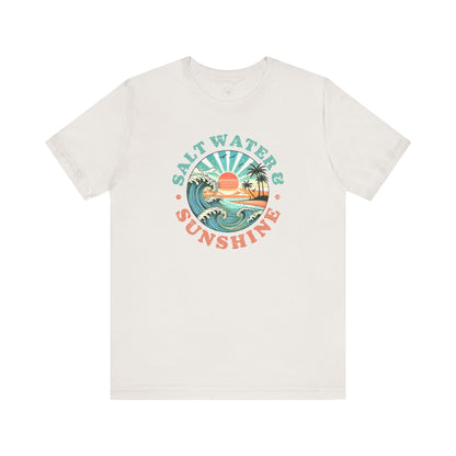Salt Water & Sunshine Beach Vibes T-Shirt, Summer Apparel, Vacation Shirt, Gift for Ocean Lovers, Jersey Short Sleeve Tee
