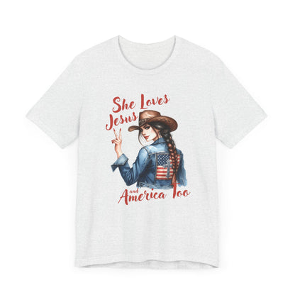 She Loves Jesus Faith-based Patriotic Tee