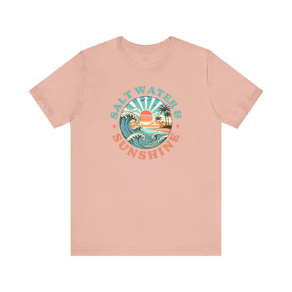 Salt Water & Sunshine Beach Vibes T-Shirt, Summer Apparel, Vacation Shirt, Gift for Ocean Lovers, Jersey Short Sleeve Tee