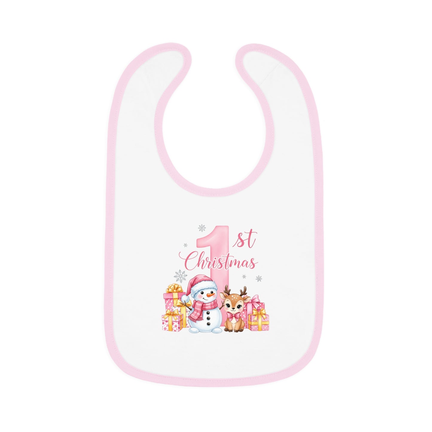 1st Christmas snowman reindeer with presents Bib | Baby holiday bib