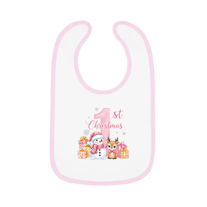 1st Christmas snowman reindeer with presents Bib | Baby holiday bib