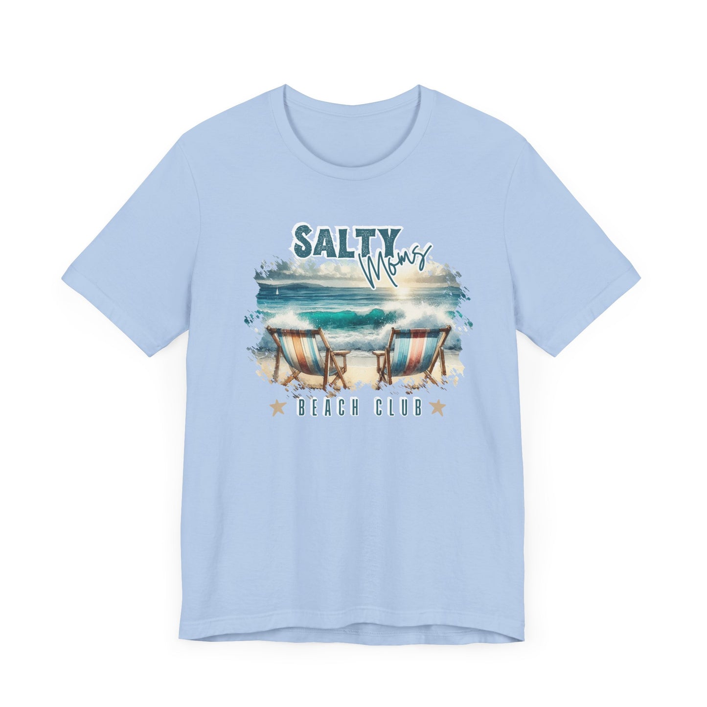 Beach Tee Salty Moms Beach Club T-Shirt Coastal Mom Graphic Tee Mom Vacation Tee Coastal Vibes Shirt for Women Funny Mom Shirt