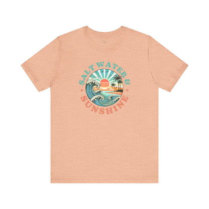 Salt Water & Sunshine Beach Vibes T-Shirt, Summer Apparel, Vacation Shirt, Gift for Ocean Lovers, Jersey Short Sleeve Tee